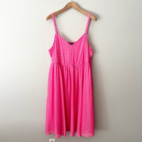 Torrid Hot Pink Clip Heart Chiffon Skater Spaghetti Midi Dress Plus Size 3X NEW - Picture 2 of 12